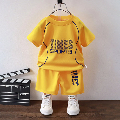 Boys Yellow Short Sleeve Typography Print T-Shirt With Shorts Sets 2 pc. Sets Yellow 1-2 Y