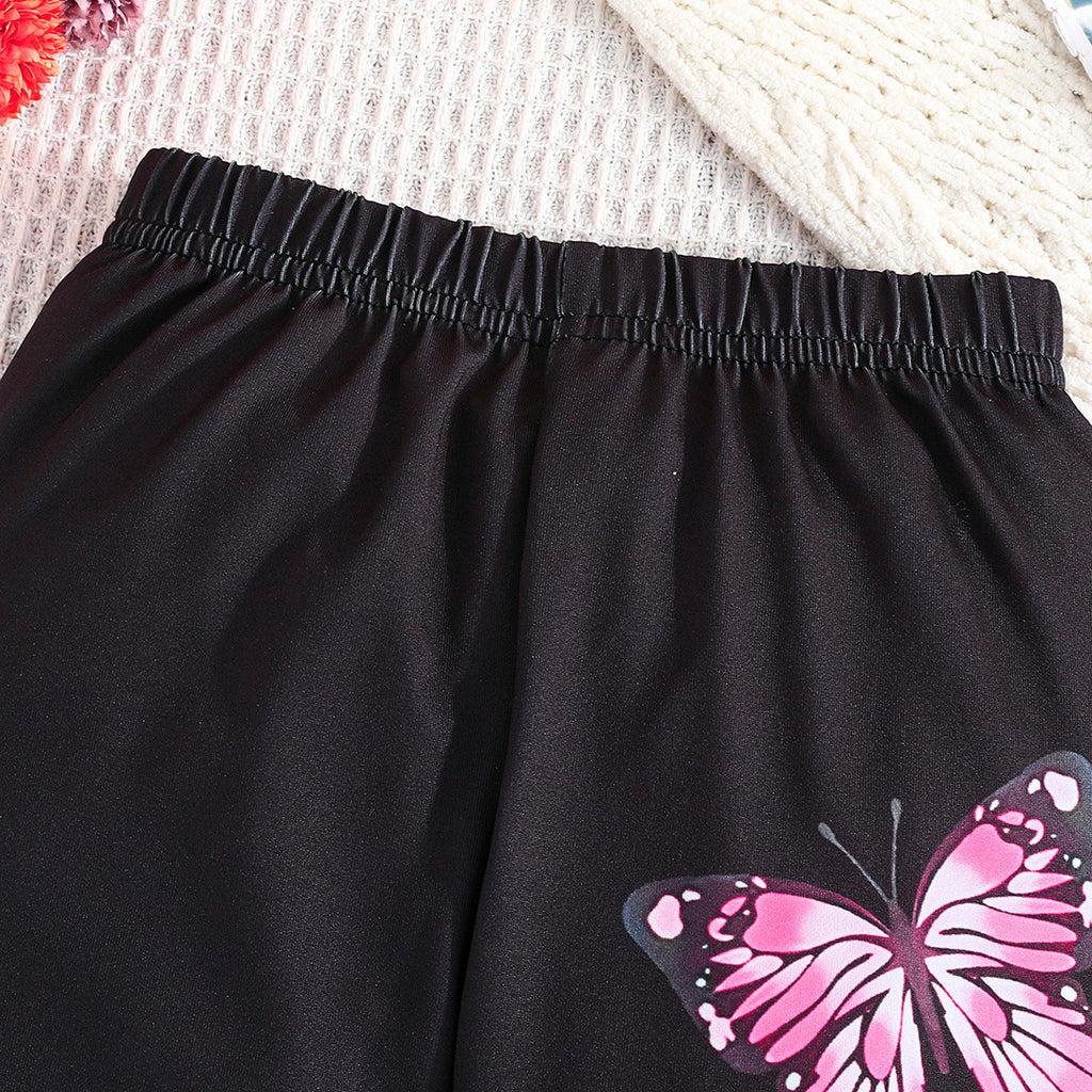 Girls Black Butterfly Print Leggings Multipack Set - Pack of 3 Leggings & Tights