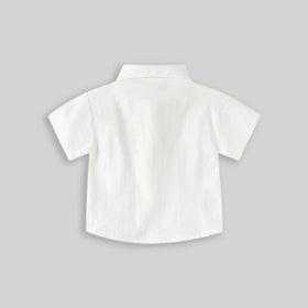Boys White Short Sleeve Shirt with Bear Patch Pocket Shirts