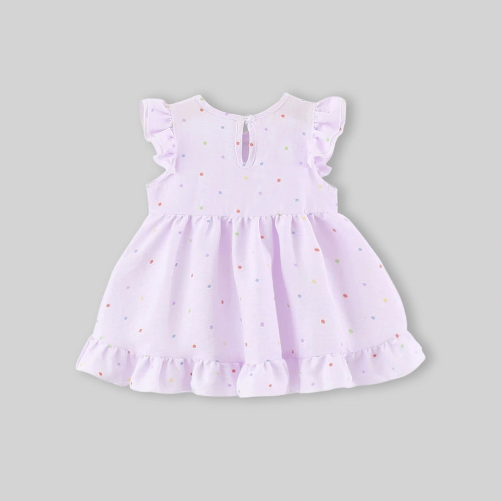 Girls Purple Bunny Applique Fit & Flare Dress With Polka Dot Print Casual Dresses