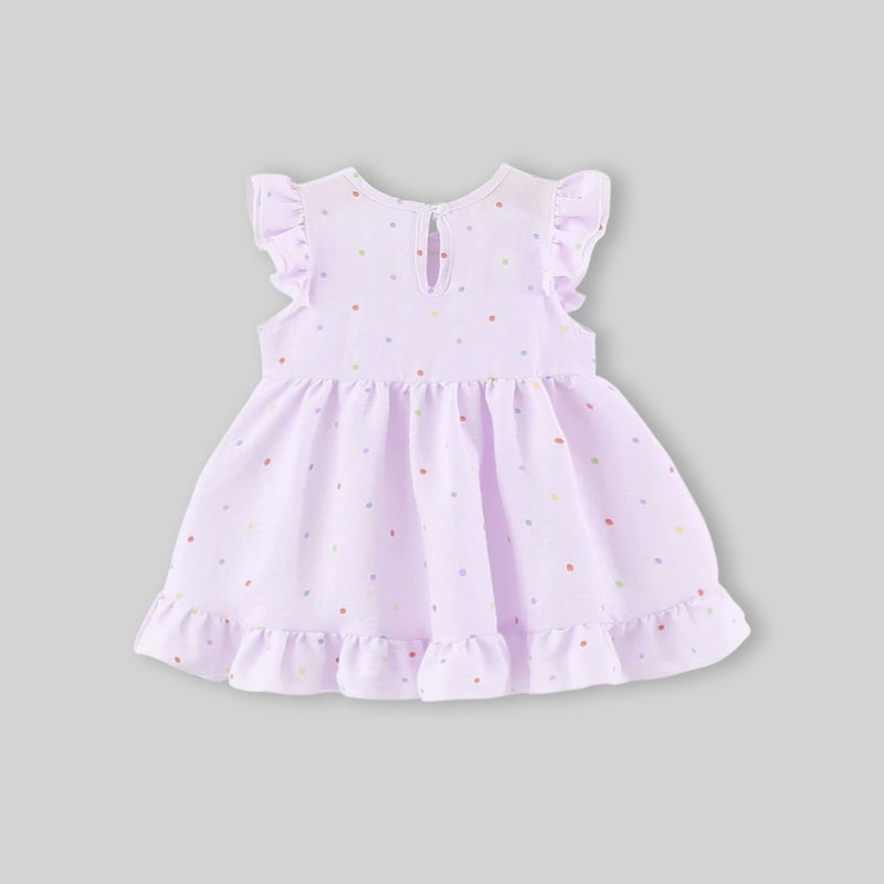Girls Purple Bunny Applique Fit & Flare Dress With Polka Dot Print Casual Dresses