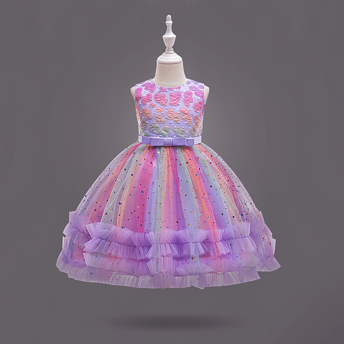 Girls Purple Heart Applique Fit & Flare Party Wear Dress Party Dresses Purple 1-2 Y