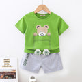 Boys Green Printed T-shirt with Grey Melange Shorts Set Sets Green 1-2 Y