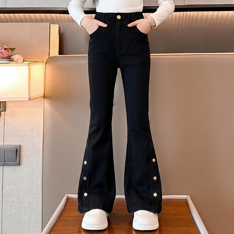 Girls Black High Rise Flared Denim Jeans Pants