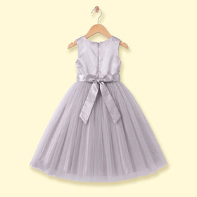 Girls Light Grey Floral Applique Party Gown Party Dresses