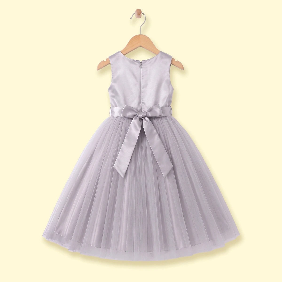 Girls Light Grey Floral Applique Party Gown Party Dresses