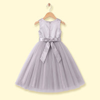 Girls Light Grey Floral Applique Party Gown Party Dresses