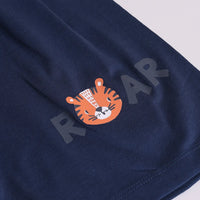 Boys Navy Blue Stripes And Lion Embroidered T-Shirt With Short Sets 2 pc. Sets