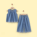 Girls Blue Denim Sleeveless Top with Pants Sets 2 pc. Sets Blue 1-2 Y