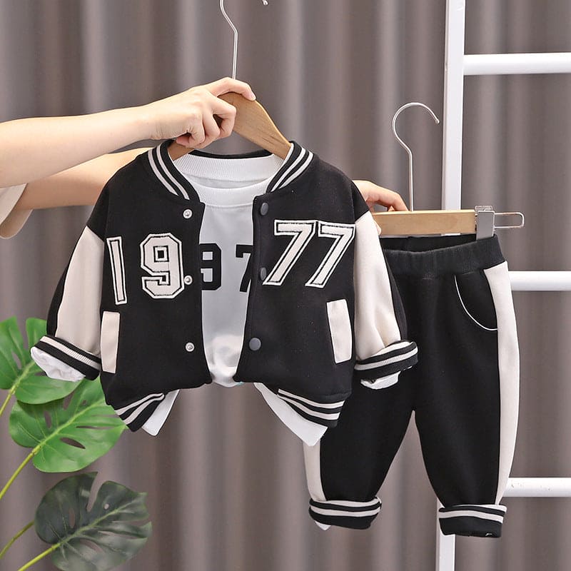 Boys Black Varsity Jacket with T-shirt & Trousers Set Sets Black 1-2 Y 