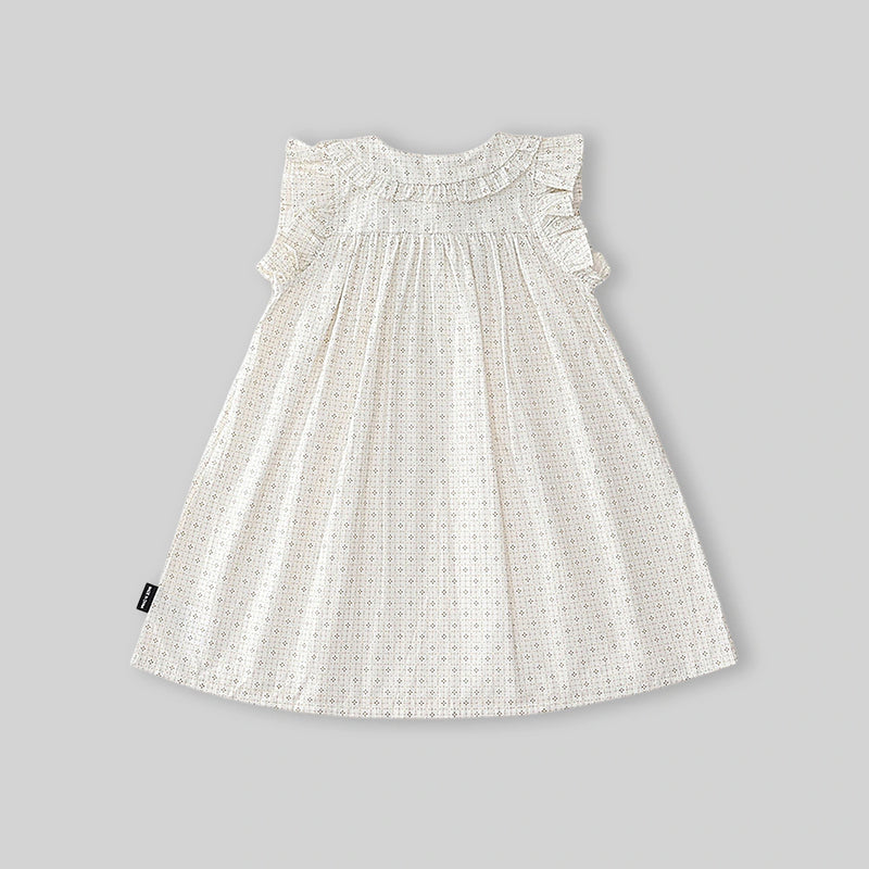 Girls Off White Embroidered Peter Pan Collar A-line Dress Casual Dresses