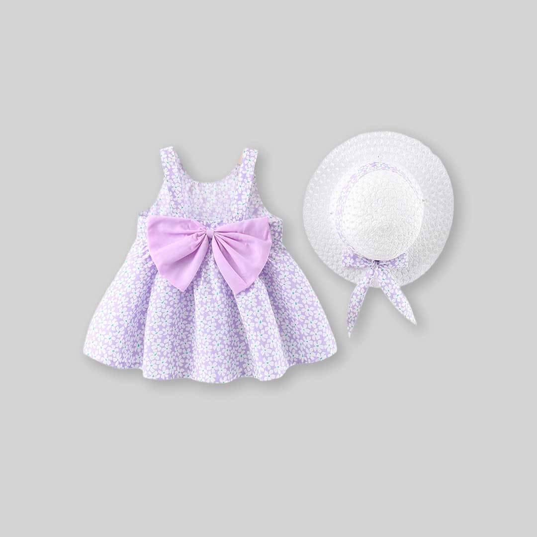 Girls Floral Print Sleeveless Casual Dress with Hat Casual Dresses   