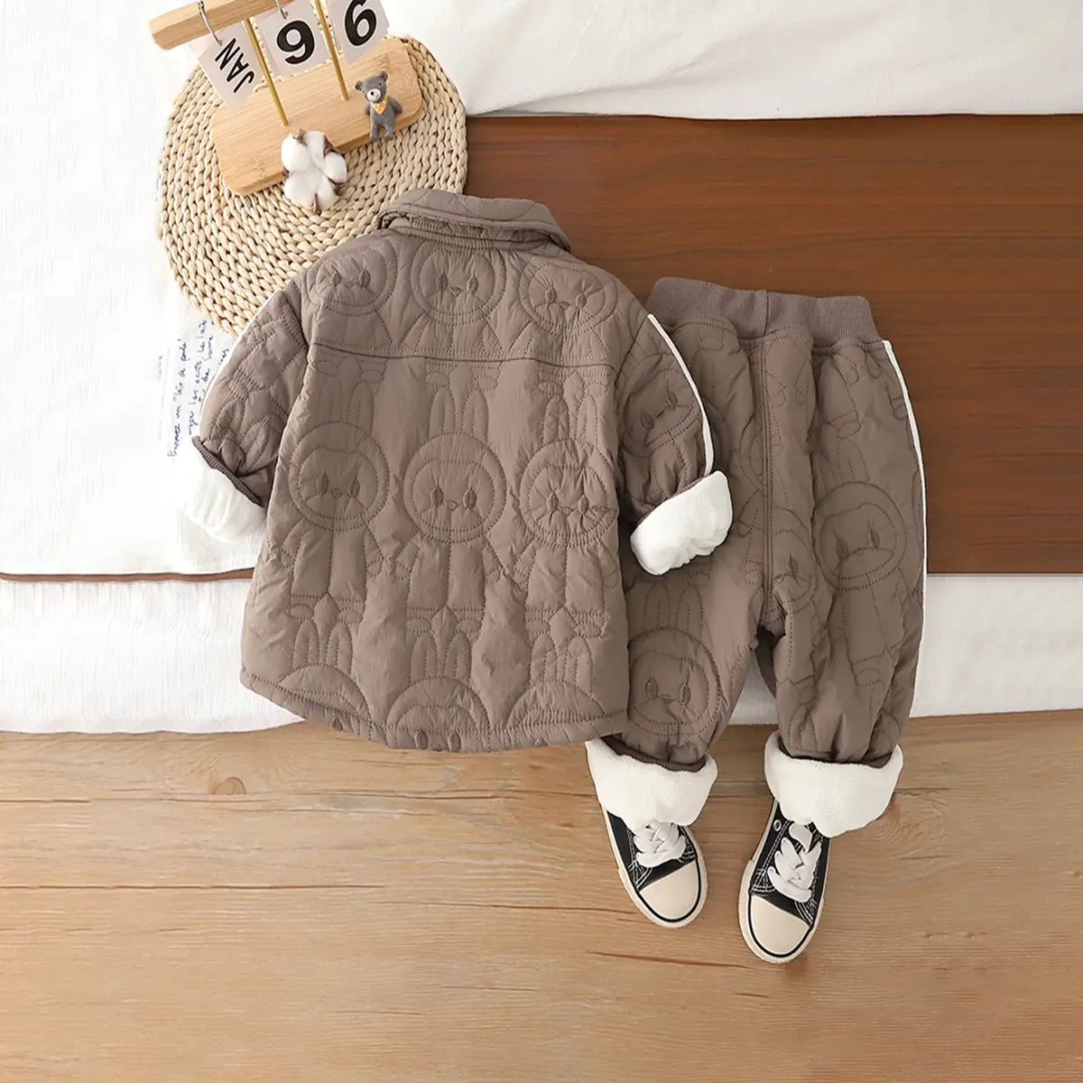 Boys Light Brown Textured Jacket With Pants Sets 2 pc. Sets