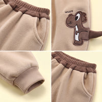 Boys Beige Dinosaur Applique Jogger Joggers