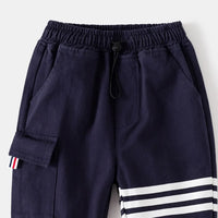 Boys Navy Blue Three Stripes Print Cargo Pants Pants