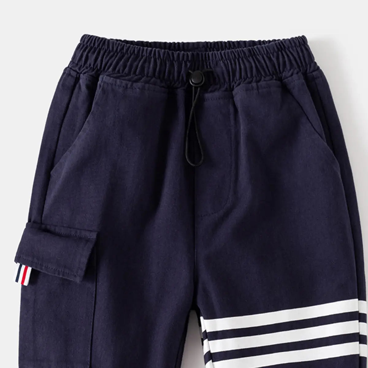 Boys Navy Blue Three Stripes Print Cargo Pants Pants