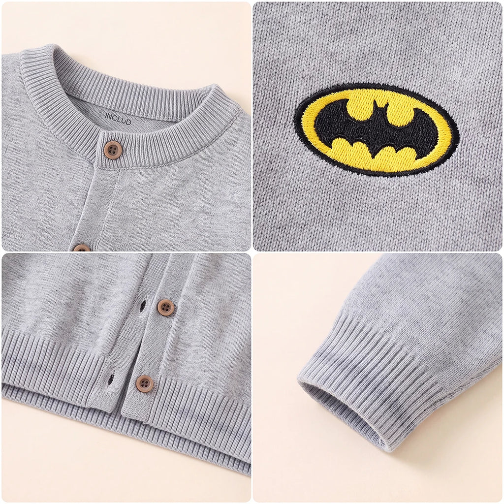 Boys Grey Batman Logo Printed Cardigan Sweaters & Cardigans