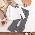 Girls White Long Sleeve Top With Striped Pants Sets 2 pc. Sets White 3-4 Y