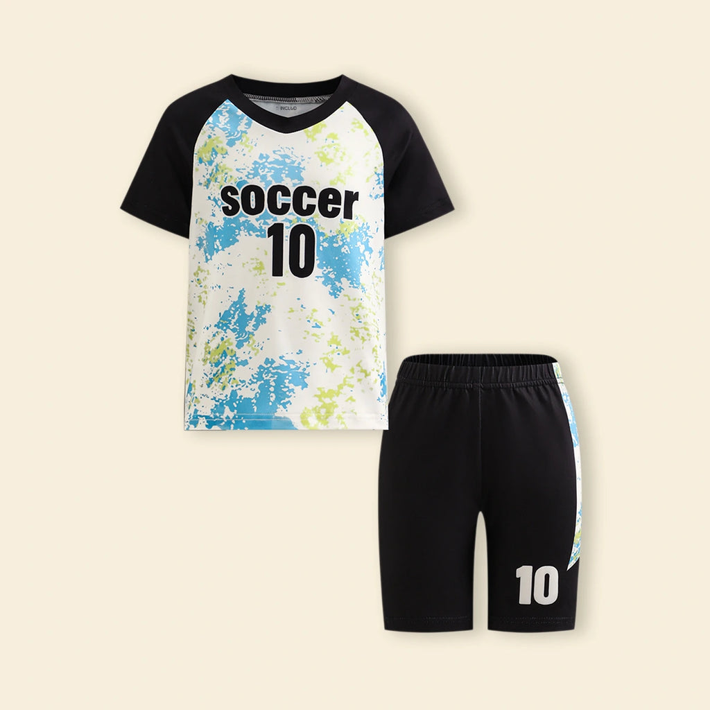 Boys Black Abstract Print T-Shirt With Shorts Set Sets