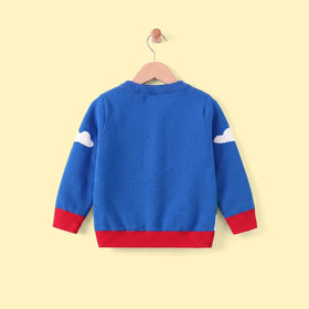 Boys Blue Sweater With Self-Design Santa Pattern Sweaters & Cardigans
