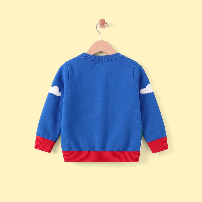 Boys Blue Sweater With Self-Design Santa Pattern Sweaters & Cardigans