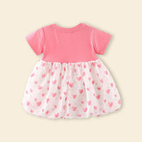 Girls Pink Heart Print Mock-Layered Pinafore Dress Casual Dresses