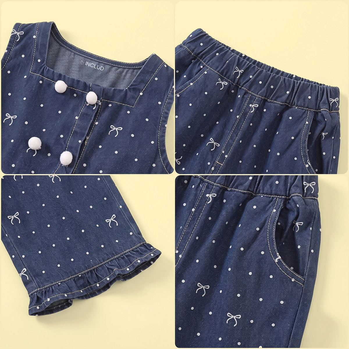 Girls Dark Blue Polka Dot Print Top With Pants Sets 2 pc. Sets