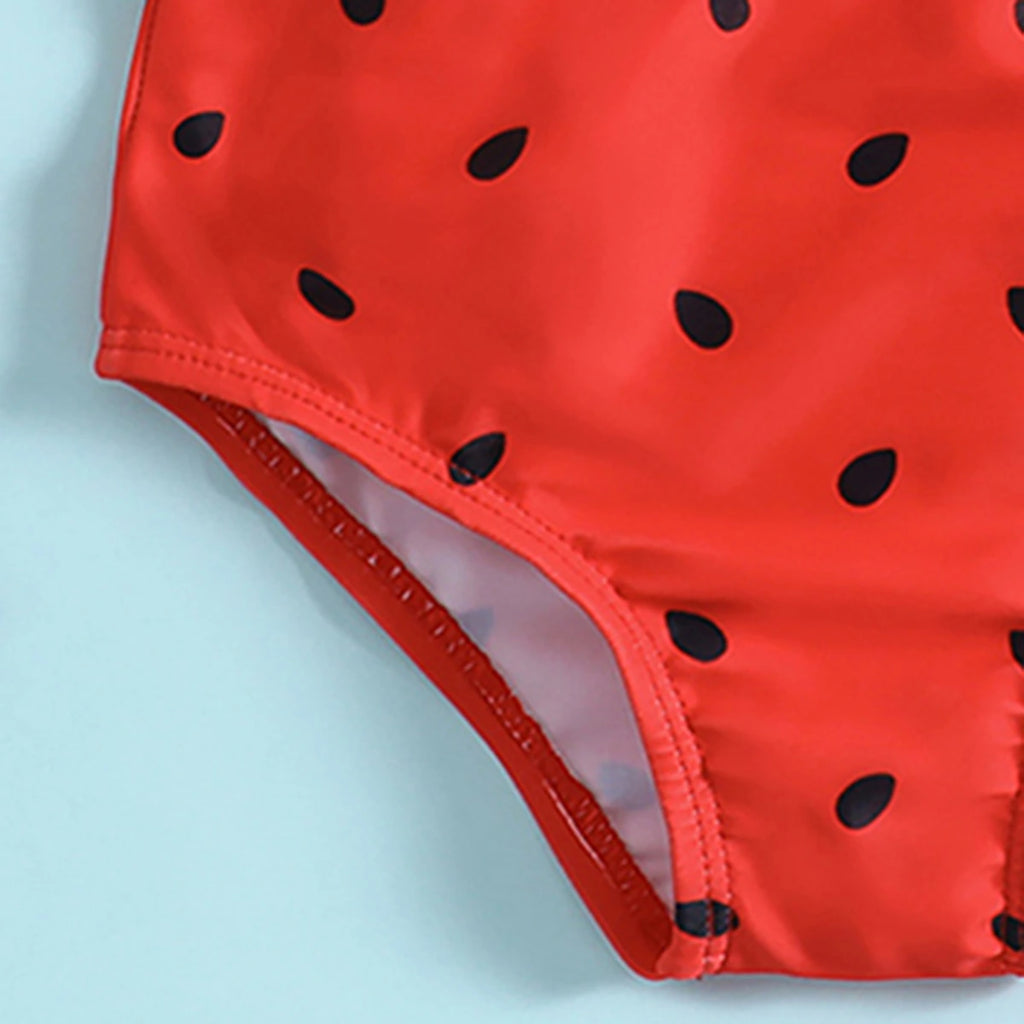 Girls Red Watermelon Printed Top With Briefs Two-Piece Swimwear Sets Sets