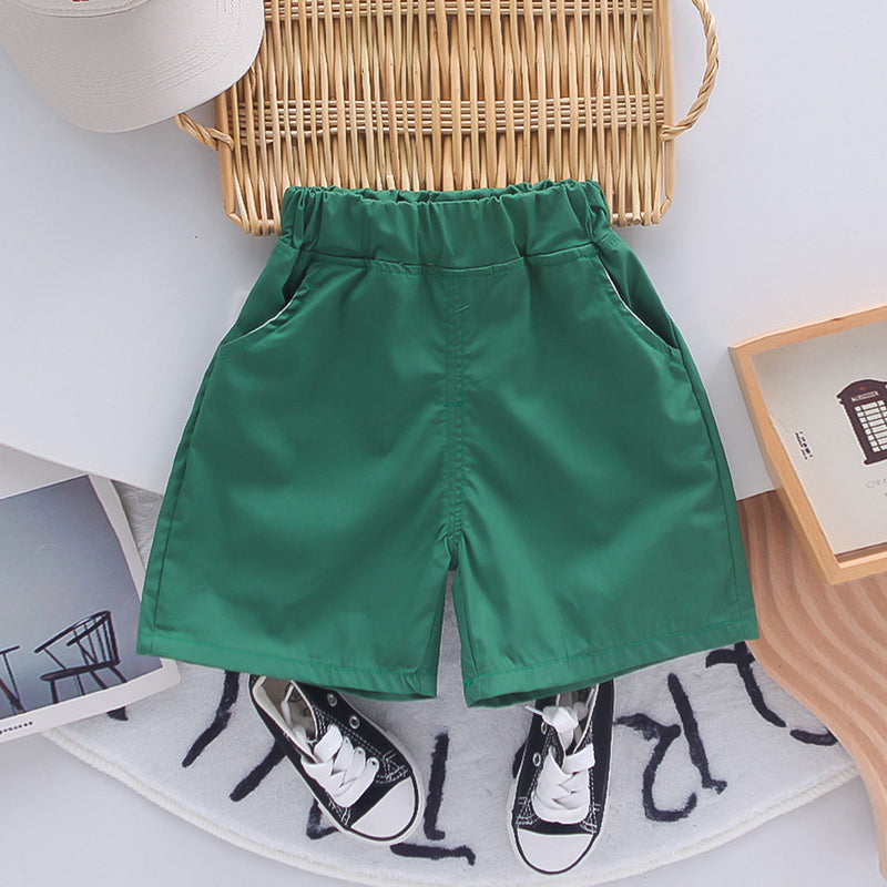 Boys Bag-pack Appliqued T-Shirt With Green Shorts Set 2 pc. Sets