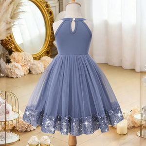 Girls Blue Sequin Embellished Sleeveless Fit & Flare Dress Casual Dresses