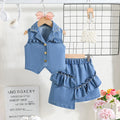 Girls Blue Light Wash Sleeveless Top With Elasticated Skirts Sets 2 pc. Sets Blue 2-3 Y