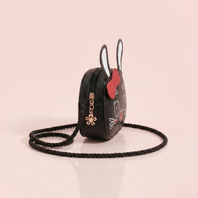 Girls Black Bunny Motif Non Detachable Sling Bag Sling Bags
