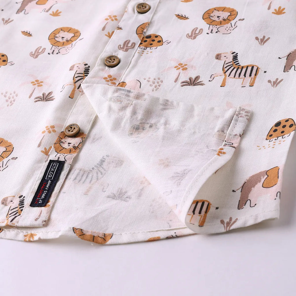 Boys Multicolor Animal Printed Shirt With Printed T-Shirt and Shorts Sets Sets