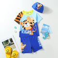 Boys Blue Tiger Cartoon Print T-Shirt With Shorts & Swim Cap Swimwear Sets Beachwear Blue 1-2 Y
