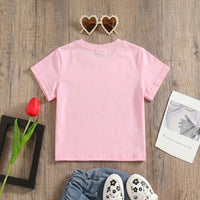 Girls Pink Heart Print Short Sleeve T-Shirt Tshirts