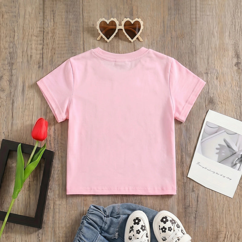 Girls Pink Heart Print Short Sleeve T-Shirt Tshirts