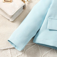 Girls Light Blue Flower Applique Jacket With T-Shirt & Skirt Sets Sets