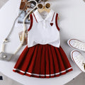 Girls Heart Embroidered Polo Top With Maroon Pleated Skirt Sets 2 pc. Sets Maroon 2-3 Y