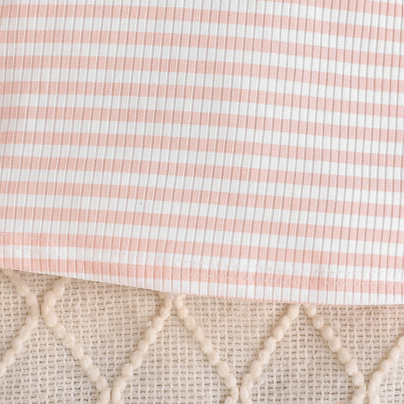 Girls Pink Stripes Heart Embroidered Top With Pleated Skirt Sets Sets