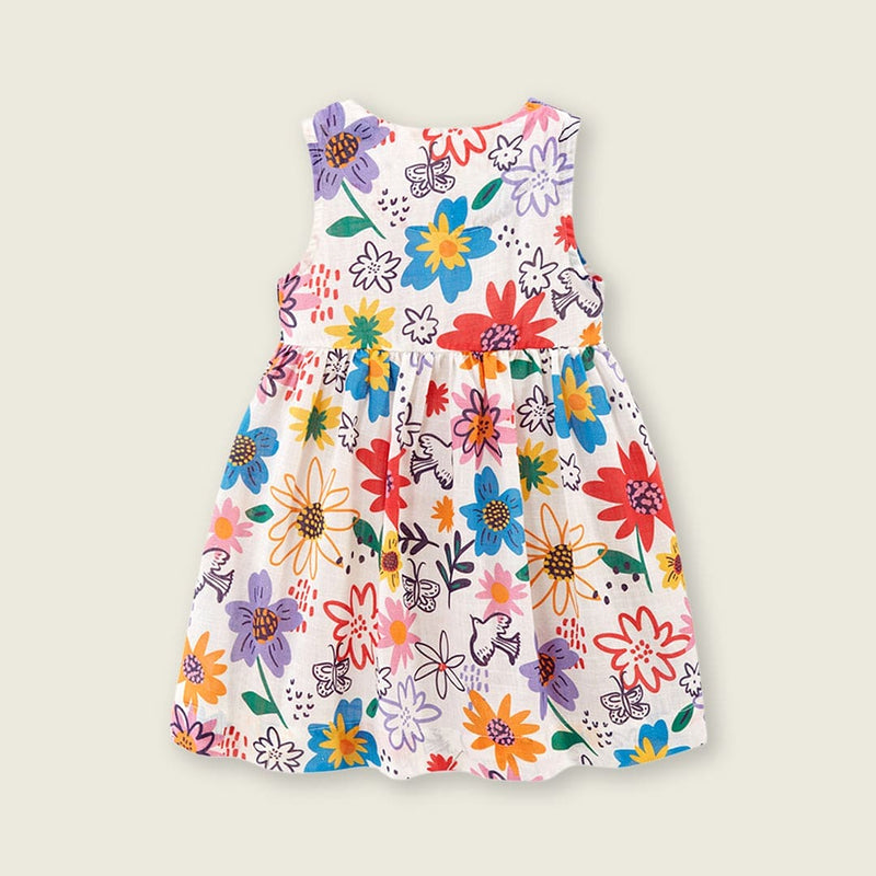 Girls Floral Print Sleeveless Fit & Flare Dress Casual Dresses   