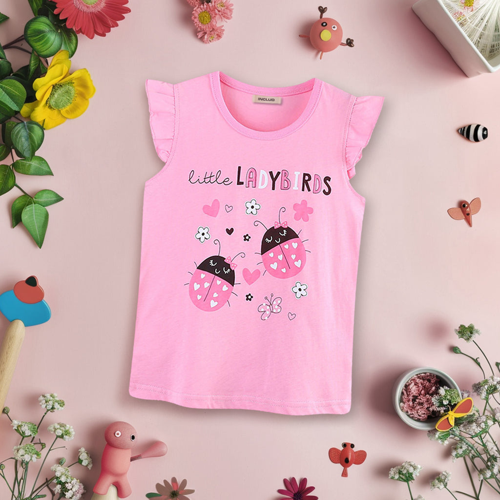 Girls Ladybird Printed Short Sleeves T-Shirt