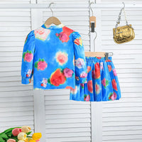 Girls Blue Floral Printed Top With Pleated Skirt Co-ord Sets Sets