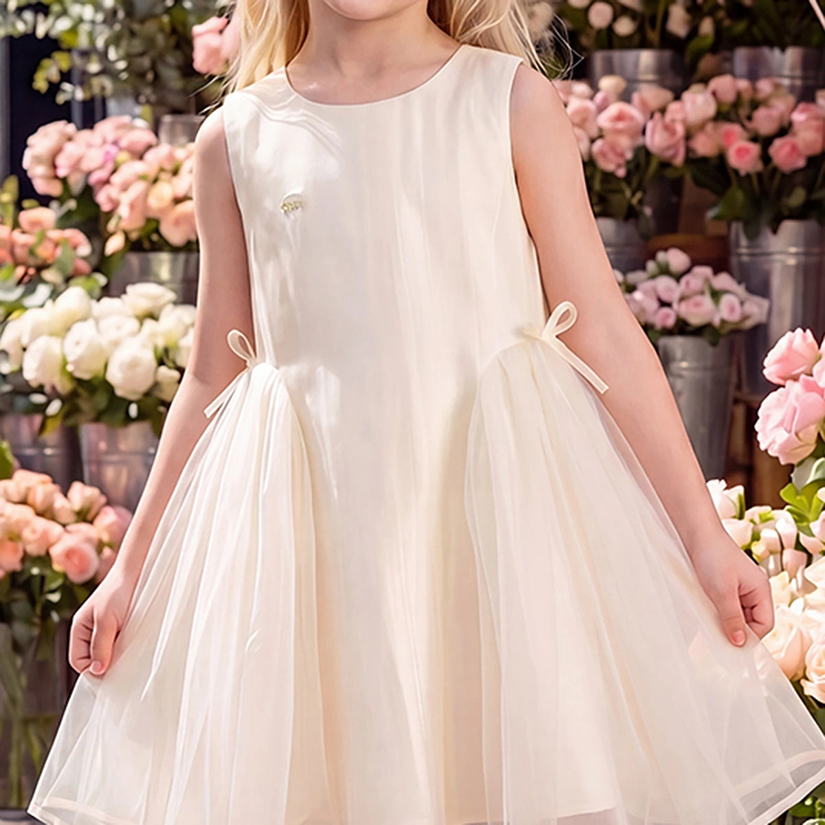 Girls Cream Sleeveless Fit & Flare Dress Casual Dresses