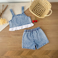 Girls Light Blue Polka Dot Print Sleeveless Top With Shorts Sets 2 pc. Sets