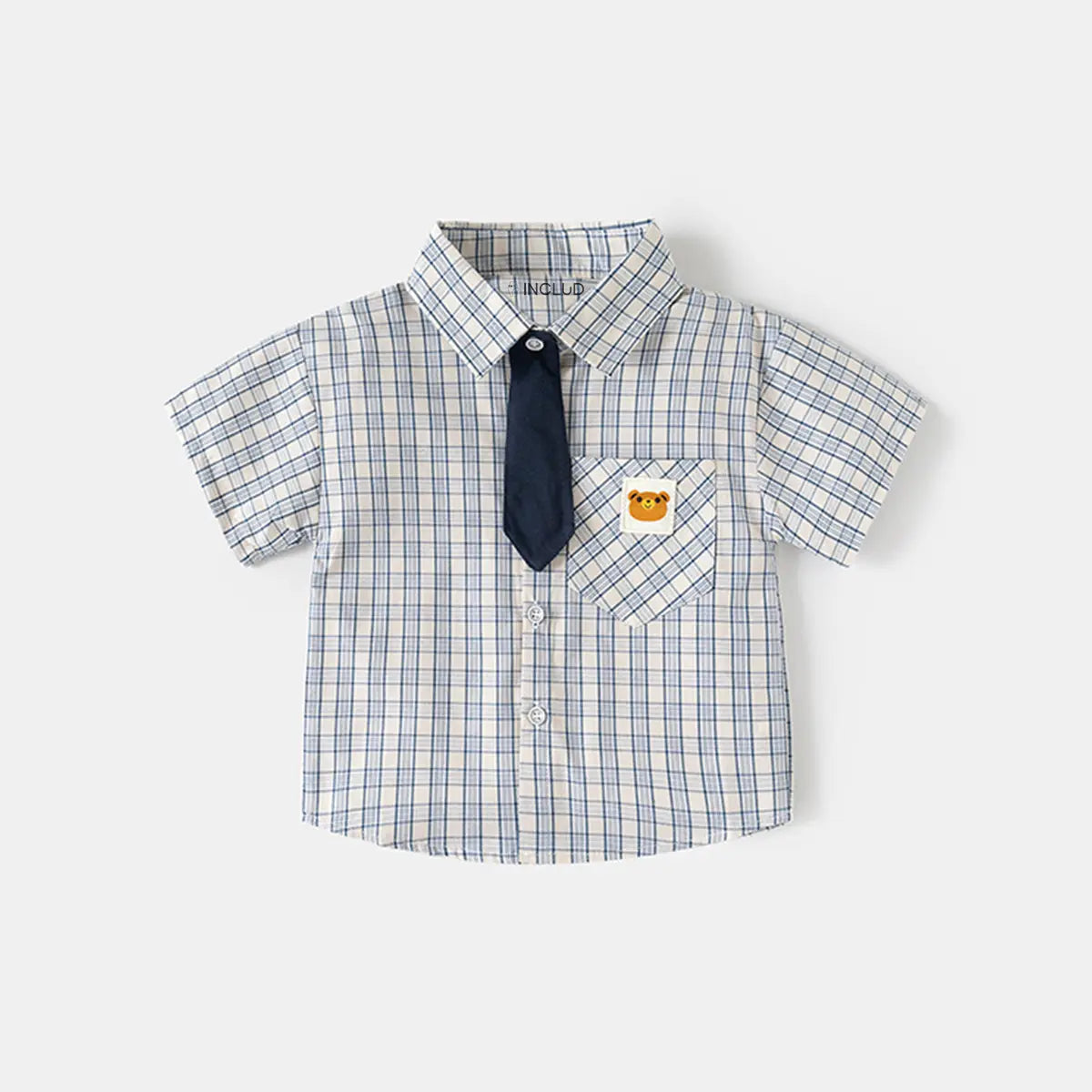 Boys Light Blue Checked Shirt with Bear Patch Pocket Shirts