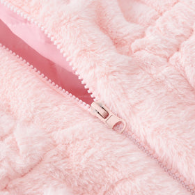 Girls Light Pink Solid Polar Fleece Ear Hooded Jacket Coats & Jackets