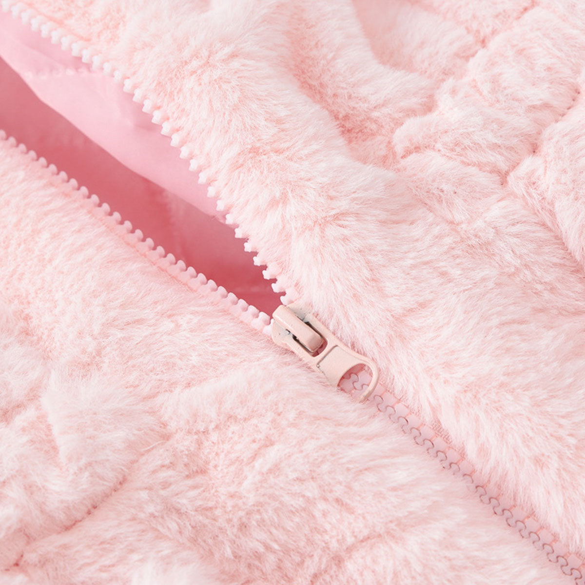 Girls Light Pink Solid Polar Fleece Ear Hooded Jacket Coats & Jackets