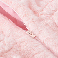 Girls Light Pink Solid Polar Fleece Ear Hooded Jacket Coats & Jackets