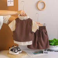 Boys Brown Vest & Shirt With Shorts & Neck Tie Sets Sets