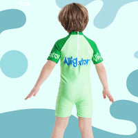 Boys Light Green Graphics Short Sleeves Swimwear Romper Jumpsuits